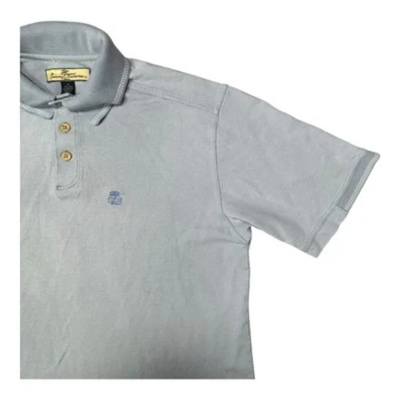 Tommy Bahama Polo Shirt Men M Silk Cotton Blue TB Logo Golf Resort Tee Classic - Picture 4 of 15